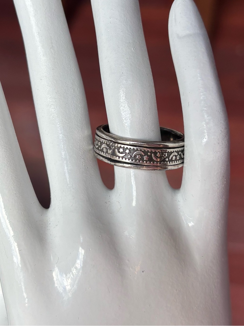 Sterling silver celestial Moon Stars size 11 band ring